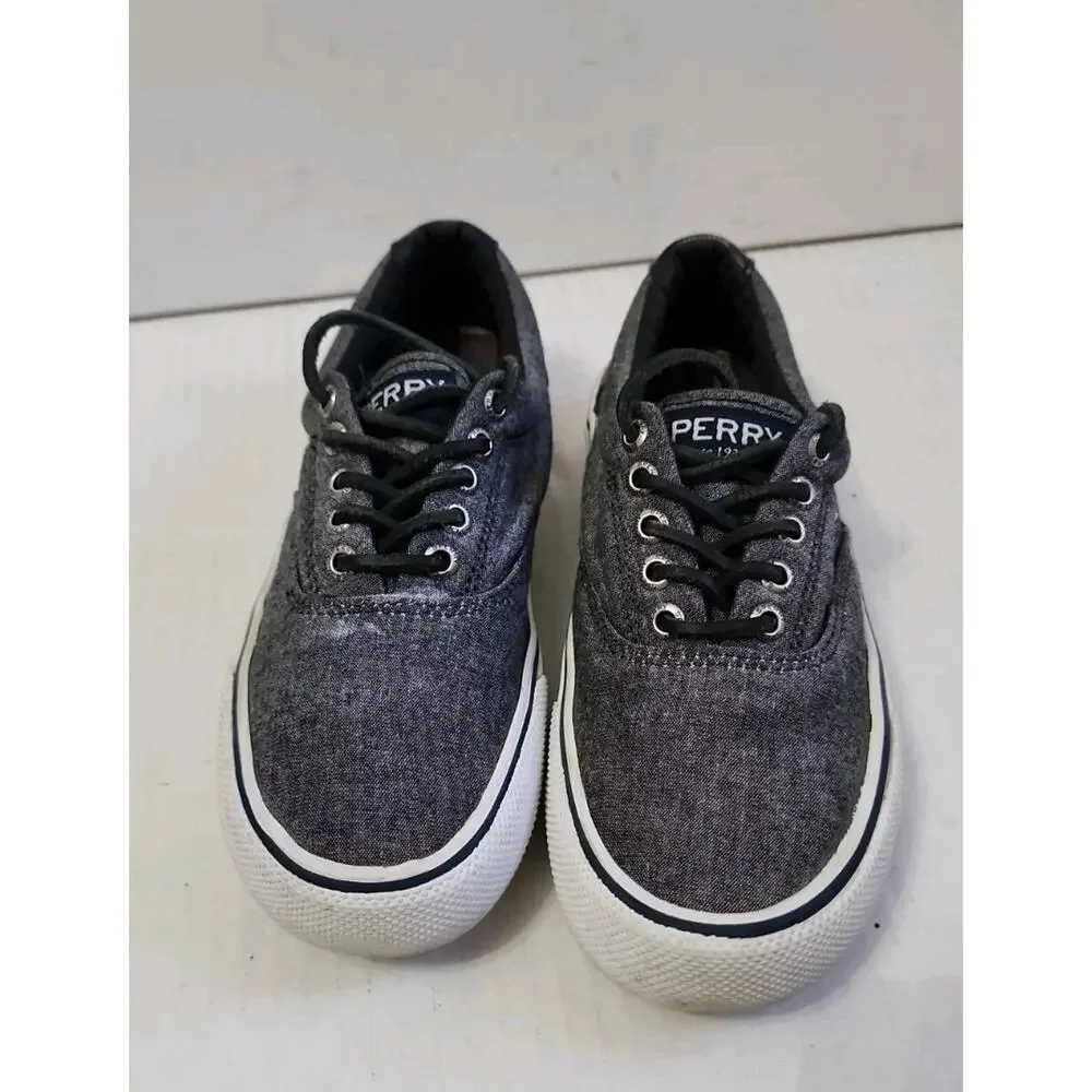 Sperry Top Sider Shoes Mens 5.5 Halyard Sneakers Gray Canvas Low Top STS22961